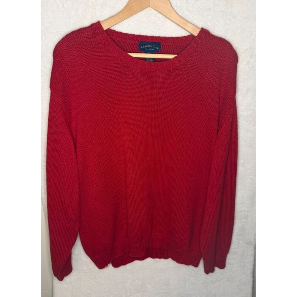 Charter Club Classics Red 100% Cotton Crewneck Sweater Women’s XL